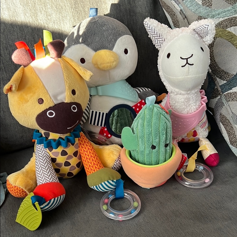 Skip Hop Yellow and Gray Plush Animal Collection